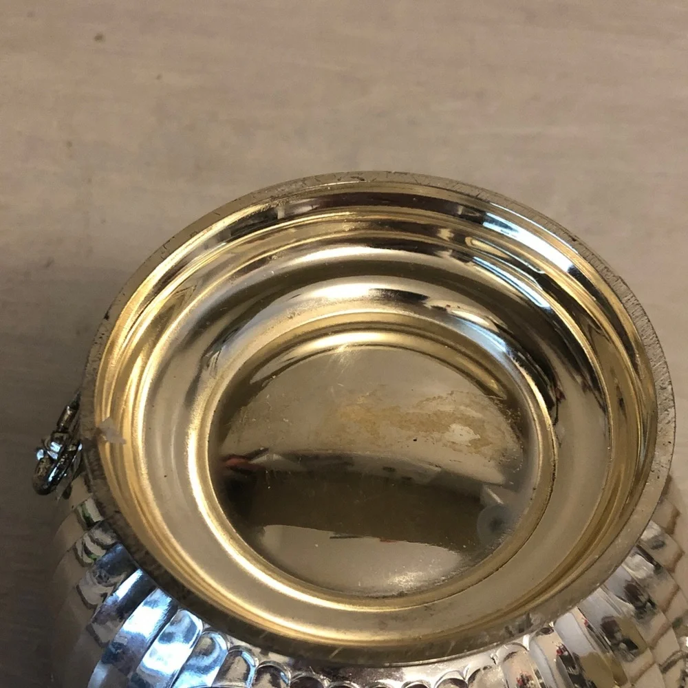 Vintage Silver Plate Ornate Monteith Bowl Lion Handles Gold Wash Interior Read